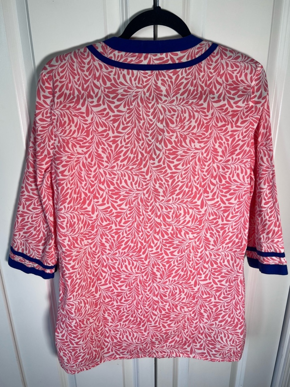 J. Crew Coral Leaf-Print Tunic with White Background and blue trim - Picture 7 of 7